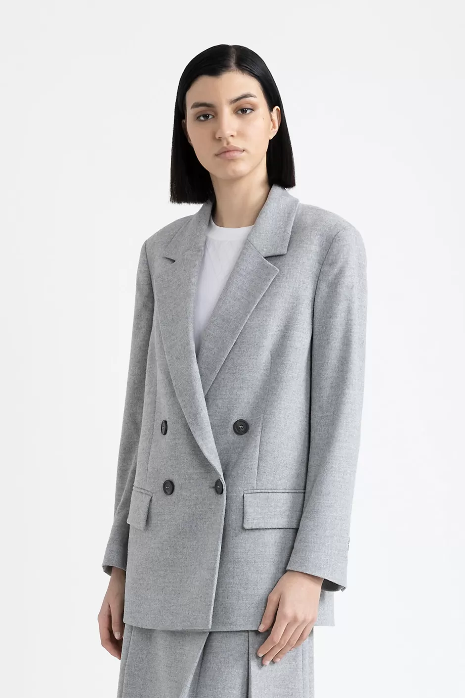 Blazer E Gilet | Peserico Blazer Doppiopetto In Leggera Flanella Di Misto Lana Granito