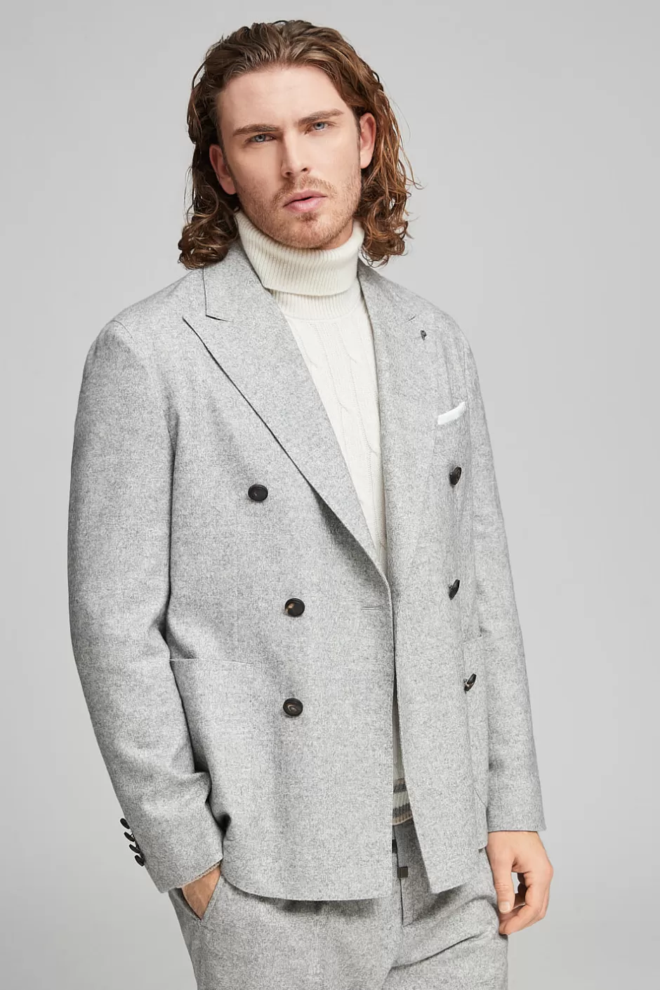 Blazer | Peserico Blazer Doppiopetto In Tweed Di Lana, Seta E Cashmere Granito