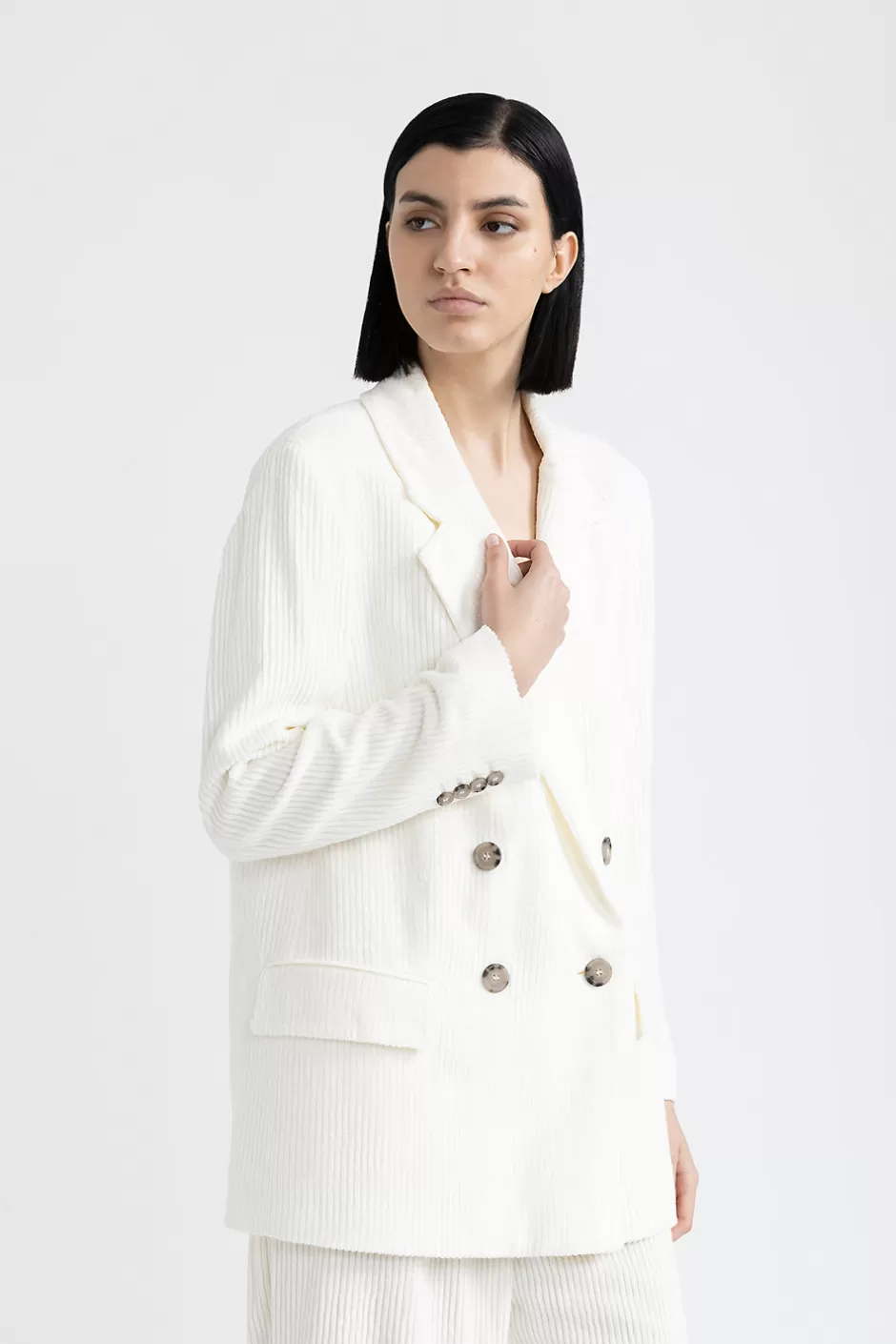 Blazer E Gilet | Peserico Blazer Doppiopetto In Velluto Di Viscosa Bianco naturale