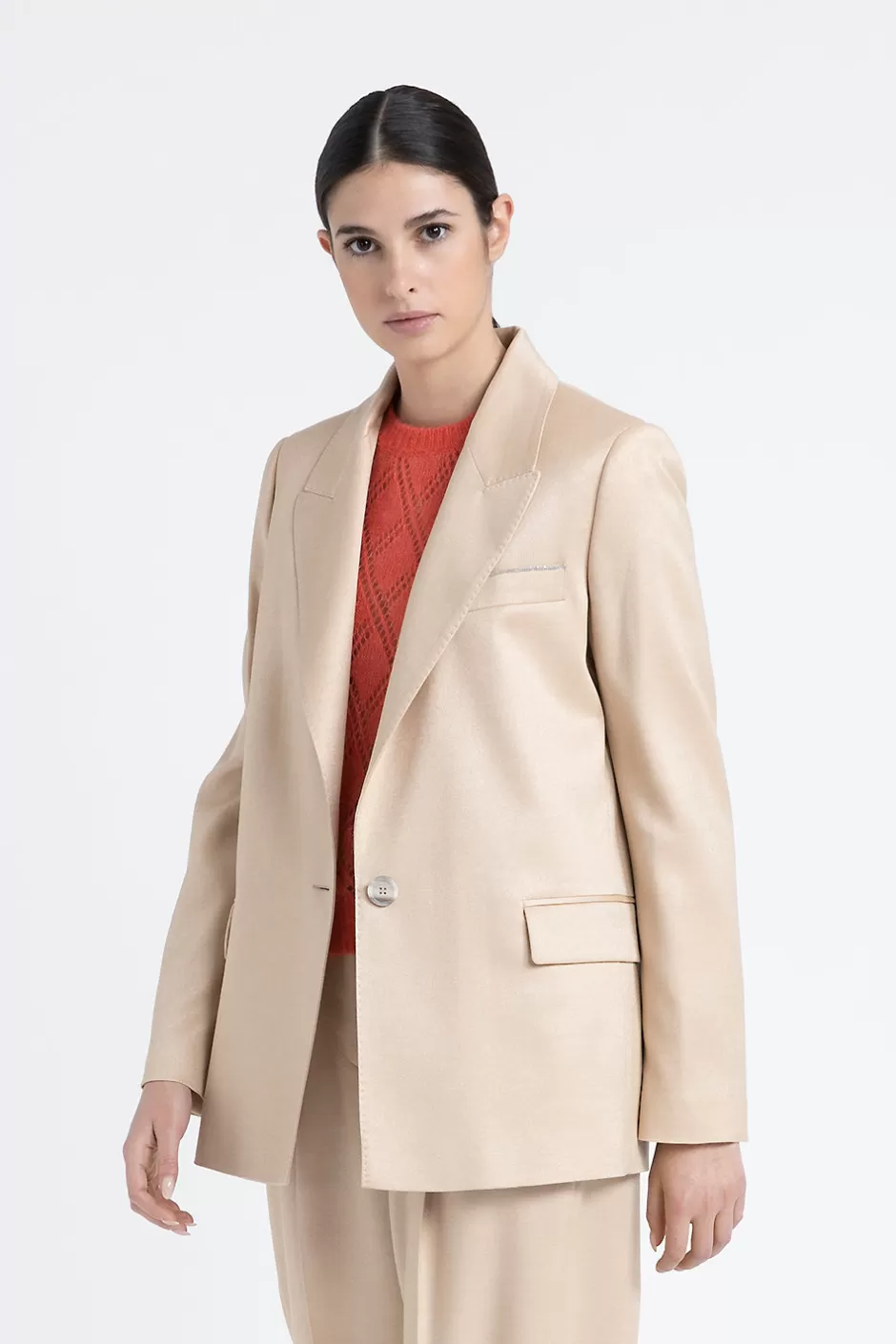 Completi E Set Coordinati | Blazer E Gilet | Peserico Blazer Monopetto In Flanella Jaspé Di Lana E Viscosa Lucida Latte macchiato