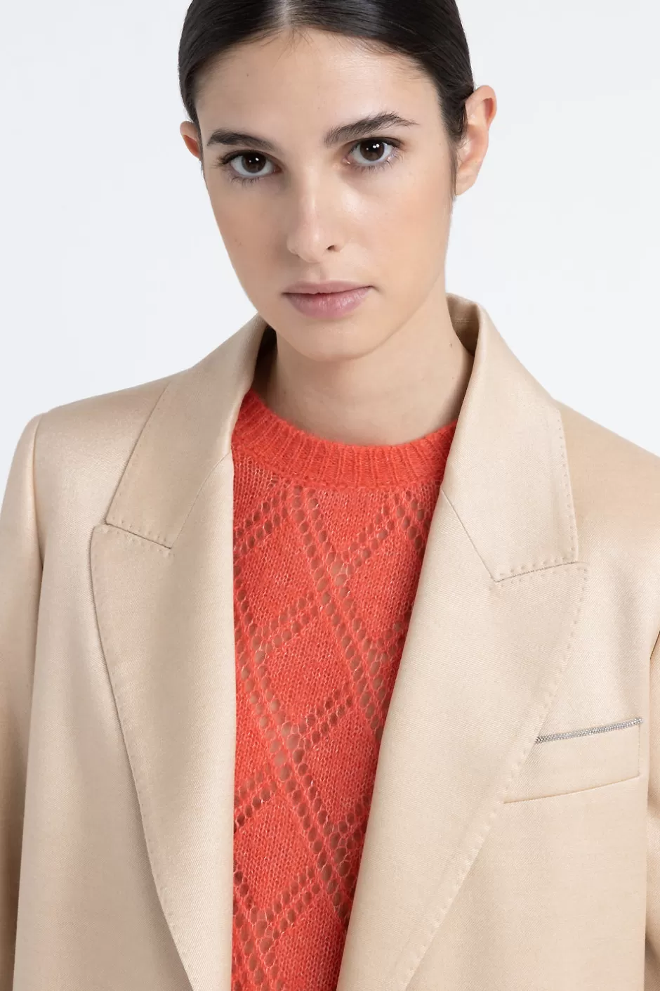 Completi E Set Coordinati | Blazer E Gilet | Peserico Blazer Monopetto In Flanella Jaspé Di Lana E Viscosa Lucida Latte macchiato