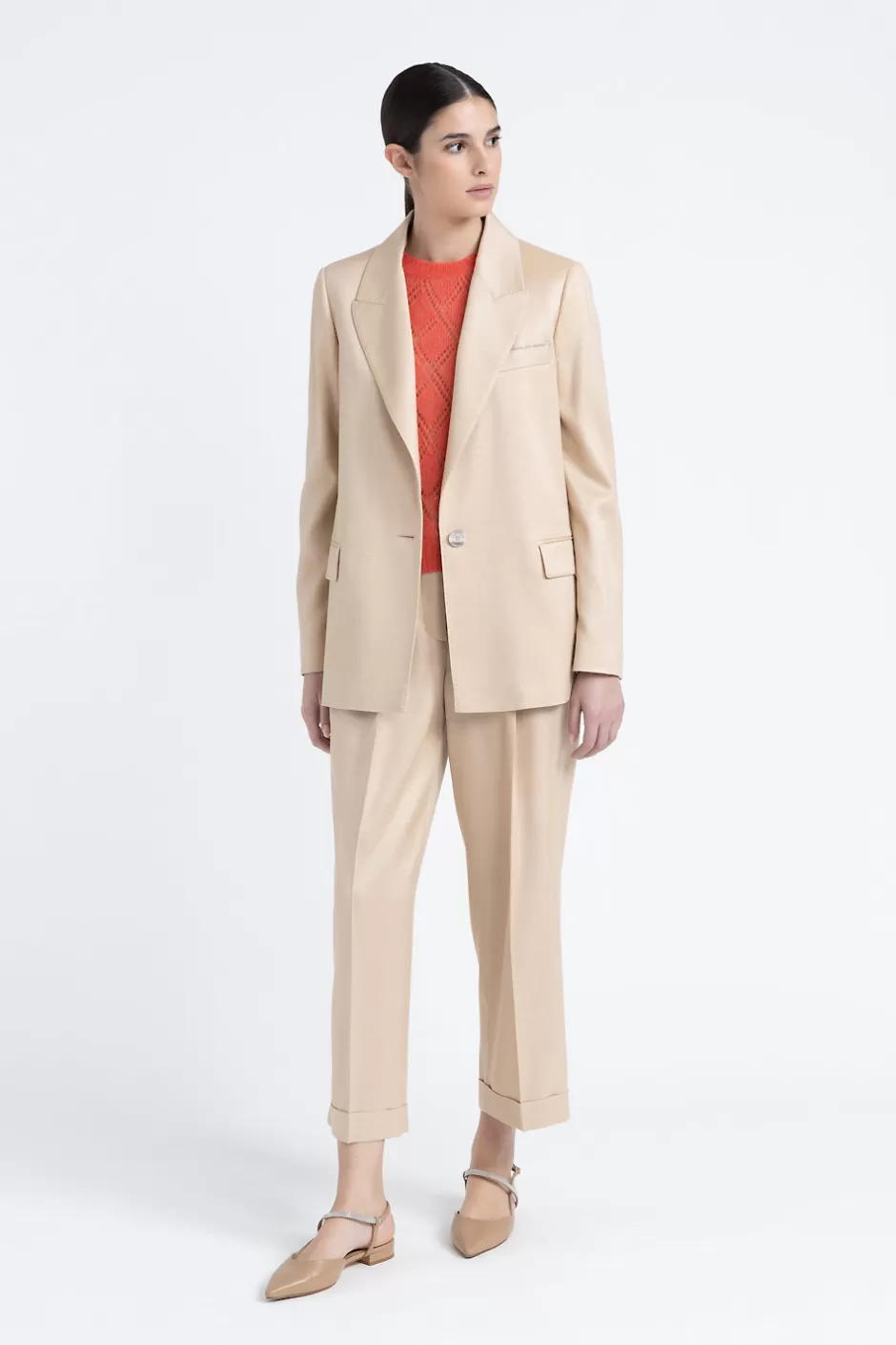 Completi E Set Coordinati | Blazer E Gilet | Peserico Blazer Monopetto In Flanella Jaspé Di Lana E Viscosa Lucida Latte macchiato