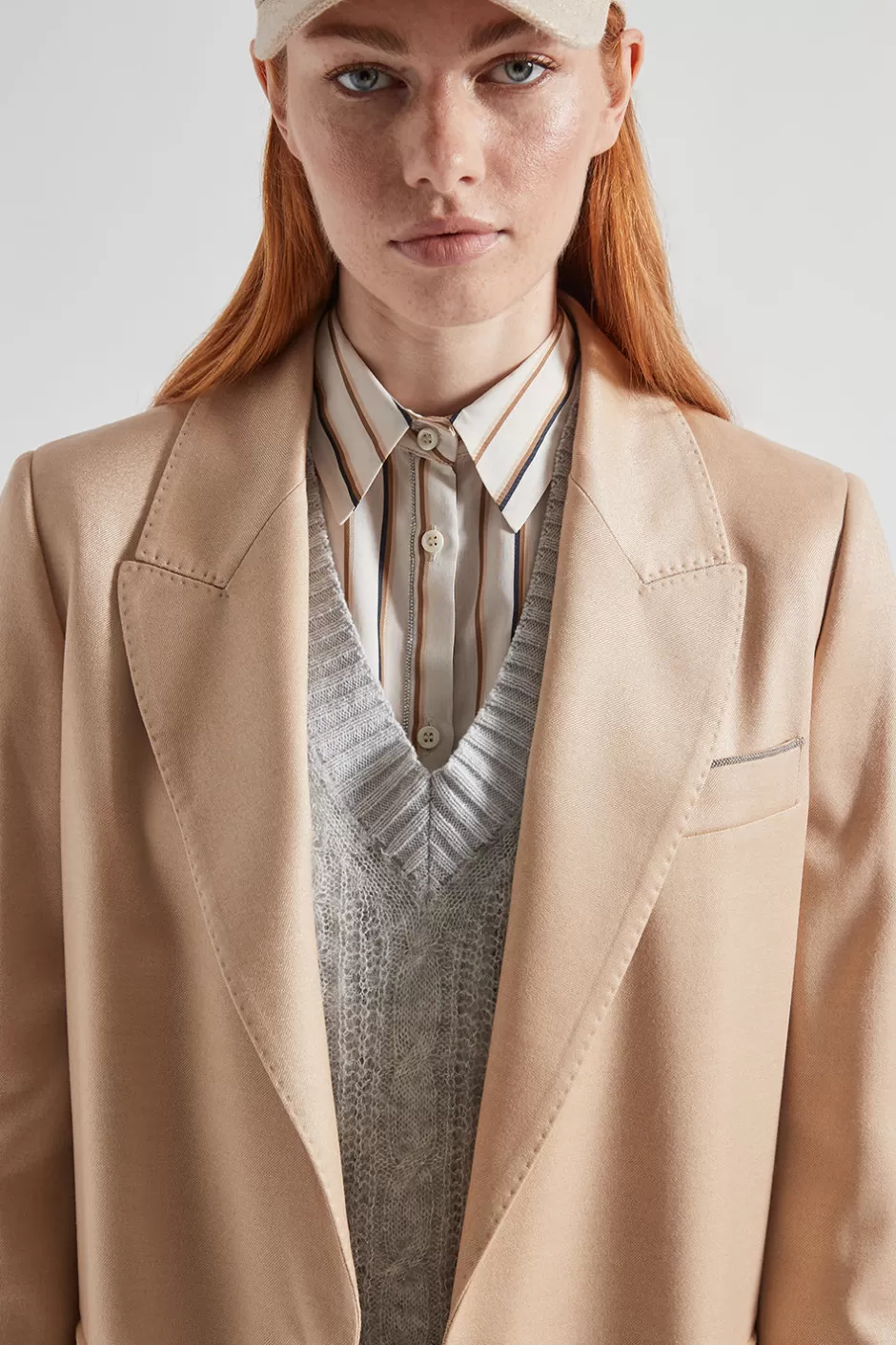 Completi E Set Coordinati | Blazer E Gilet | Peserico Blazer Monopetto In Flanella Jaspé Di Lana E Viscosa Lucida Latte macchiato