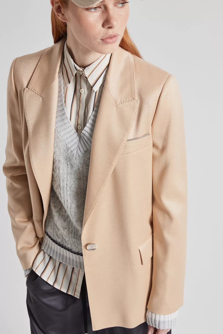 Completi E Set Coordinati | Blazer E Gilet | Peserico Blazer Monopetto In Flanella Jaspé Di Lana E Viscosa Lucida Latte macchiato