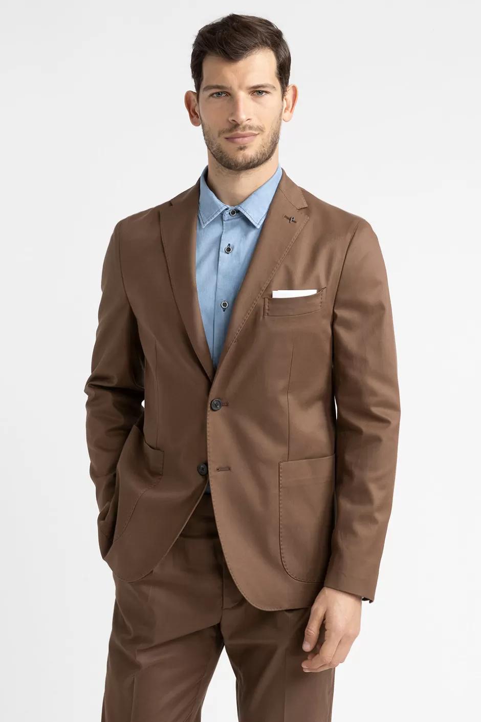 Blazer | Peserico Blazer Monopetto In Gabardina Di Cotone, Tencel E Lana Stretch Castagno