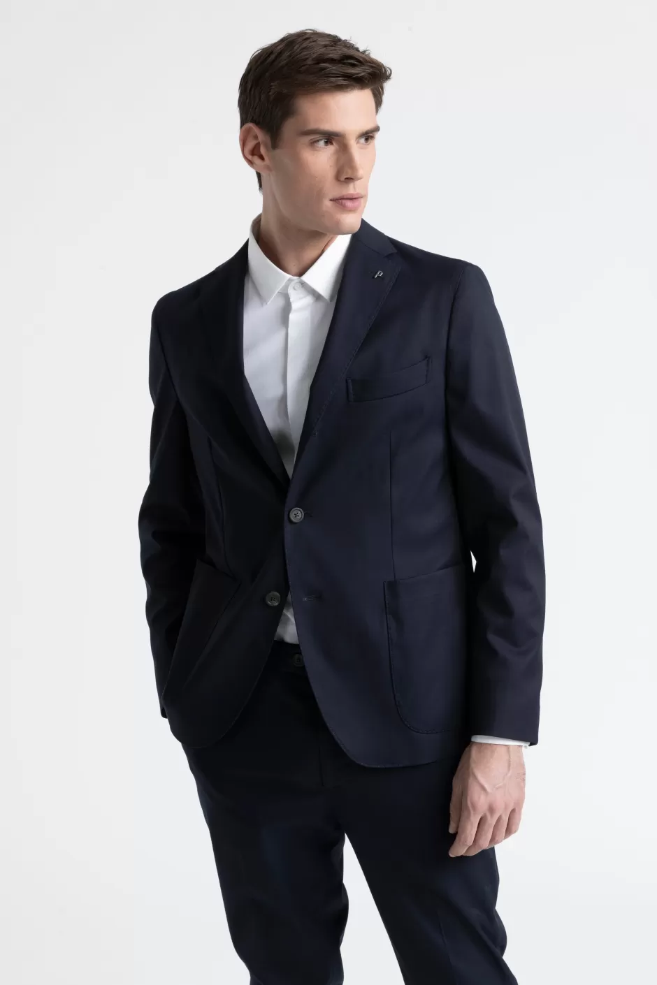 Blazer | Peserico Blazer Monopetto In Gabardina Di Cotone, Tencel E Lana Stretch Blu calamaio