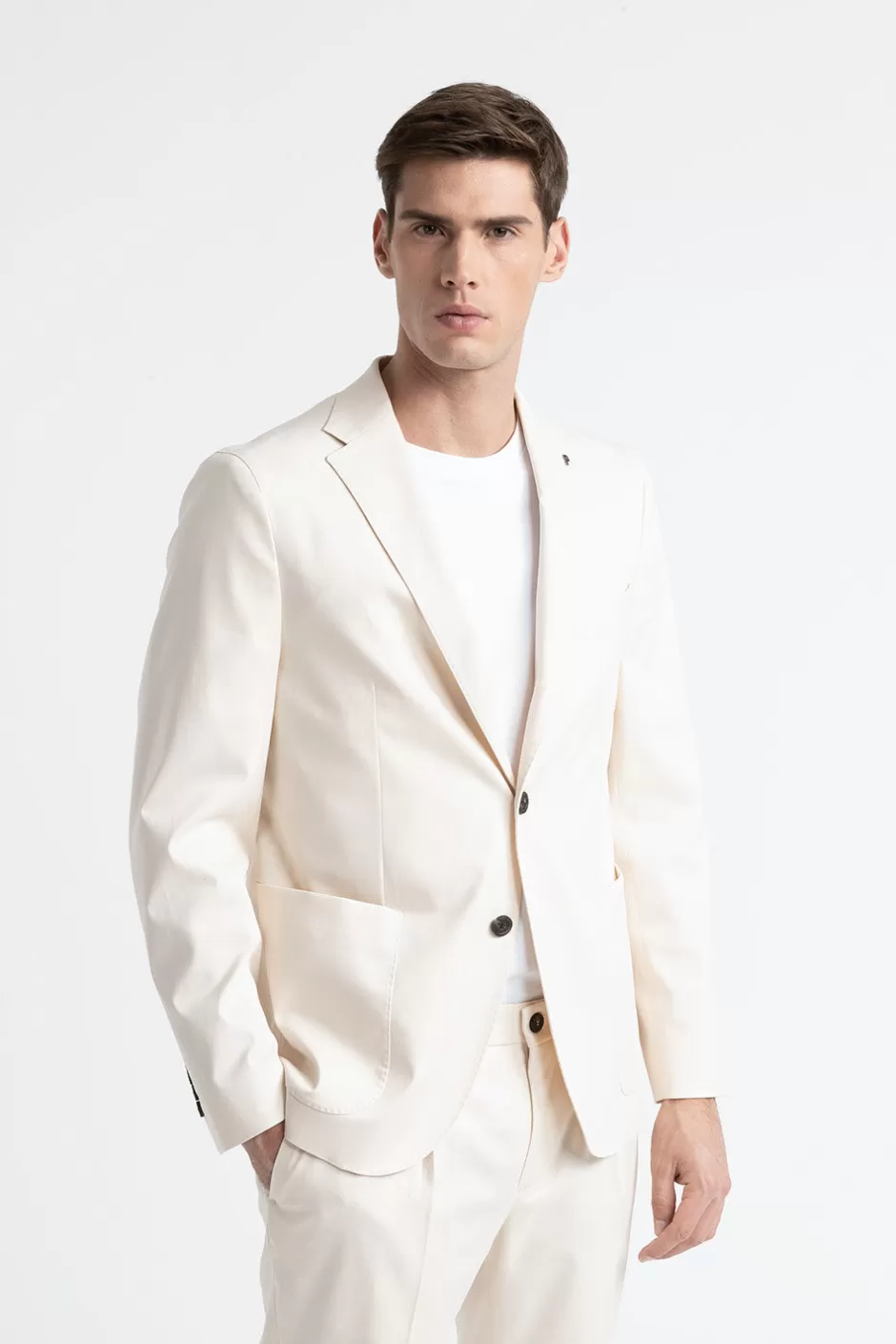 Blazer | Peserico Blazer Monopetto In Gabardina Di Cotone, Tencel E Lana Stretch Orzo