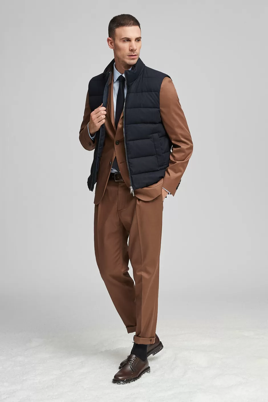 Blazer | Peserico Blazer Monopetto In Gabardina Di Cotone, Tencel E Lana Stretch Castagno