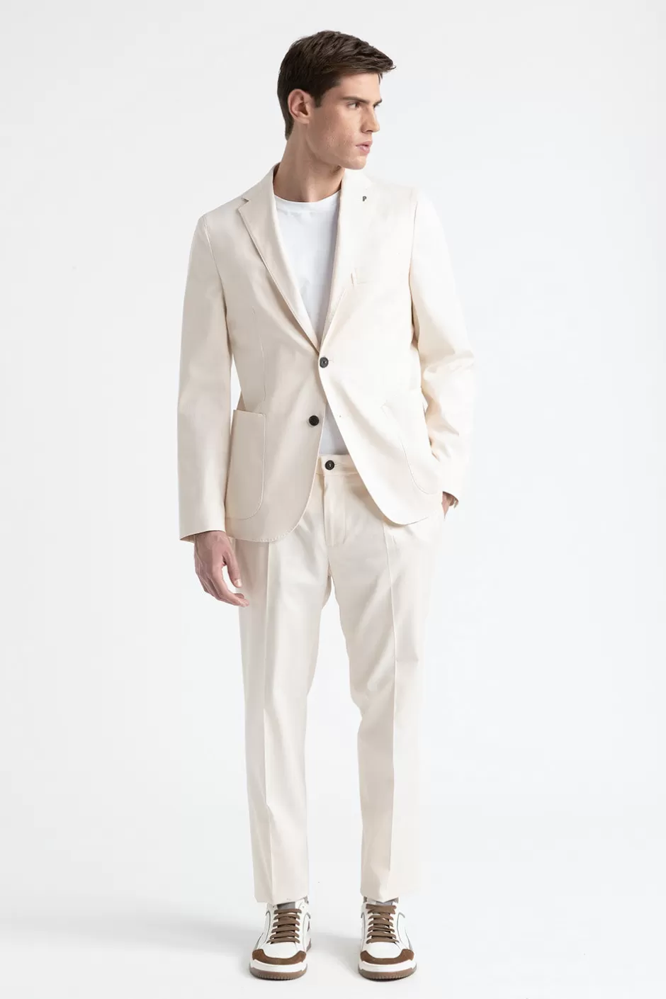 Blazer | Peserico Blazer Monopetto In Gabardina Di Cotone, Tencel E Lana Stretch Orzo