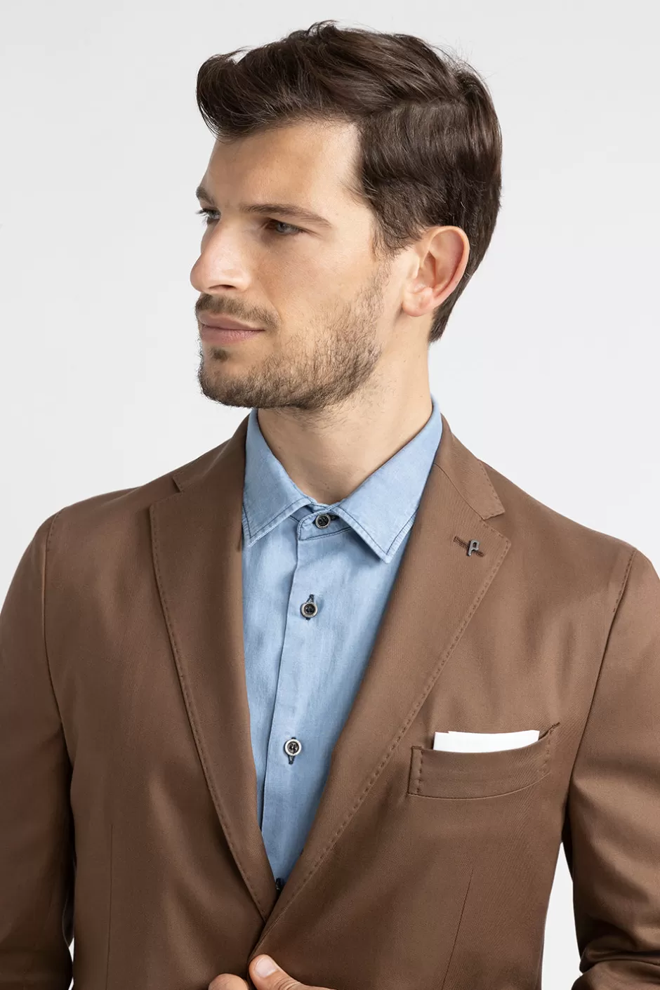 Blazer | Peserico Blazer Monopetto In Gabardina Di Cotone, Tencel E Lana Stretch Castagno