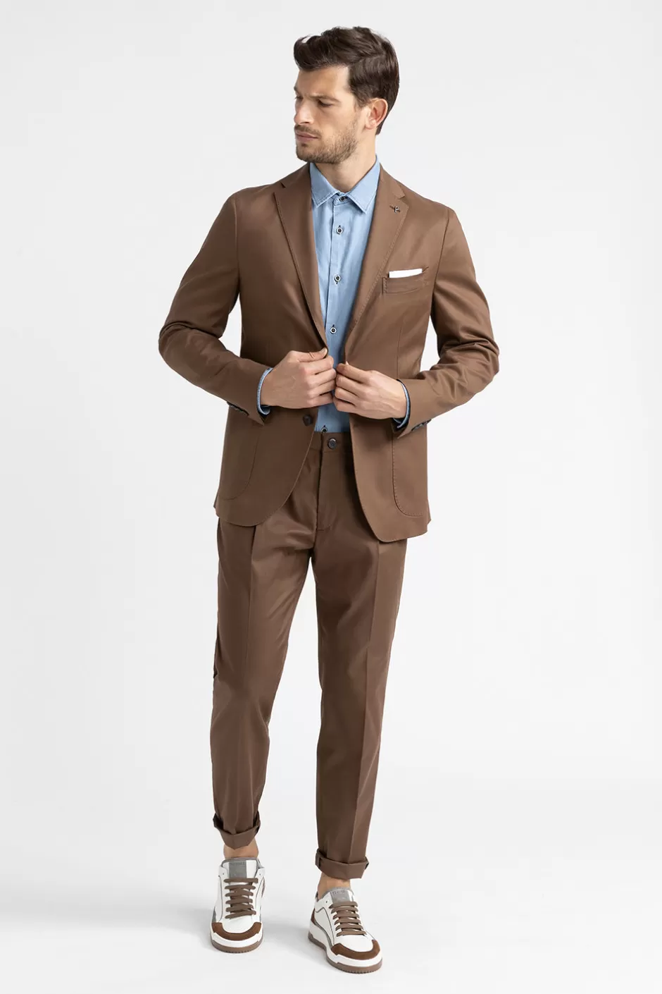 Blazer | Peserico Blazer Monopetto In Gabardina Di Cotone, Tencel E Lana Stretch Castagno