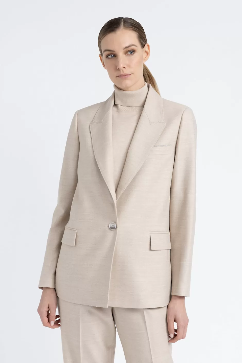 Completi E Set Coordinati | Blazer E Gilet | Peserico Blazer Monopetto In Lana Jaspé Comfort Loro Piana Orzo