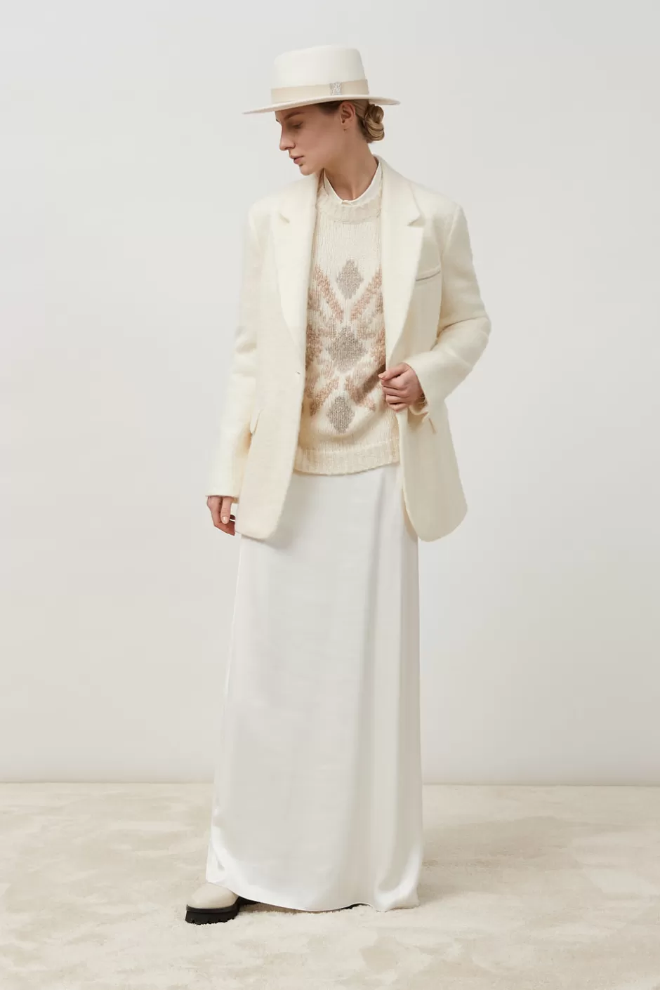 Completi E Set Coordinati | Blazer E Gilet | Peserico Blazer Monopetto In Panno Di Lana E Mohair A Pelo Lungo Bianco naturale