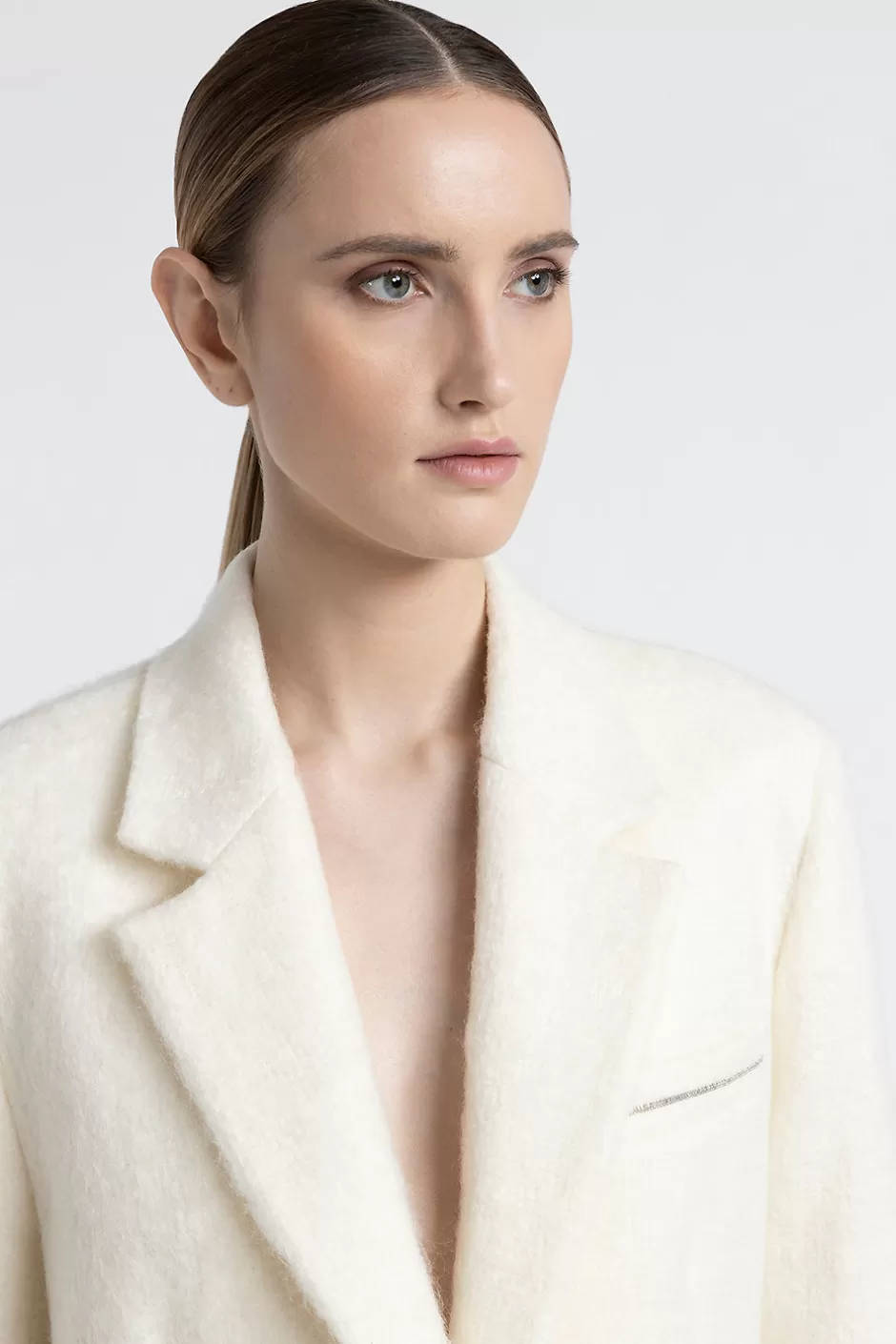 Completi E Set Coordinati | Blazer E Gilet | Peserico Blazer Monopetto In Panno Di Lana E Mohair A Pelo Lungo Bianco naturale