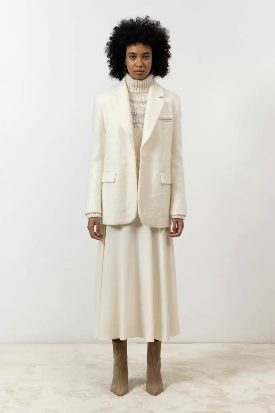 Completi E Set Coordinati | Blazer E Gilet | Peserico Blazer Monopetto In Panno Di Lana E Mohair A Pelo Lungo Bianco naturale
