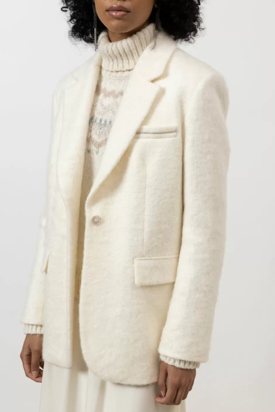 Completi E Set Coordinati | Blazer E Gilet | Peserico Blazer Monopetto In Panno Di Lana E Mohair A Pelo Lungo Bianco naturale