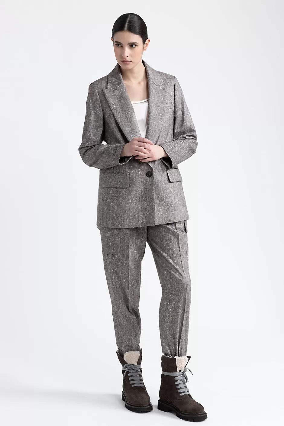 Blazer E Gilet | Peserico Blazer Monopetto In Tweed Di Lana, Seta E Cotone Noce