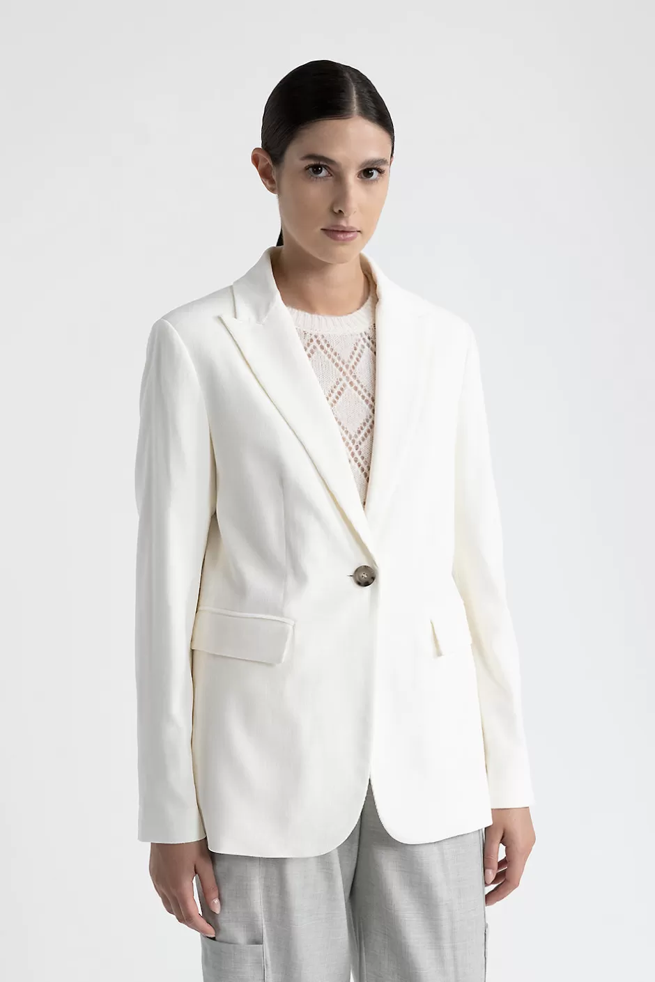 Blazer E Gilet | Peserico Blazer Monopetto In Velluto Bianco naturale