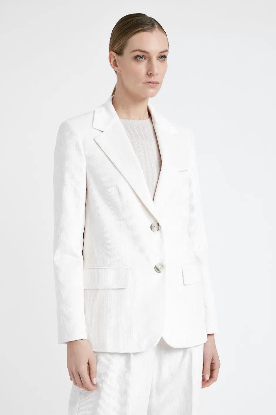 Completi E Set Coordinati | Blazer E Gilet | Peserico Blazer Monopetto In Velluto 1000 Righe Di Cotone E Viscosa Beige perla