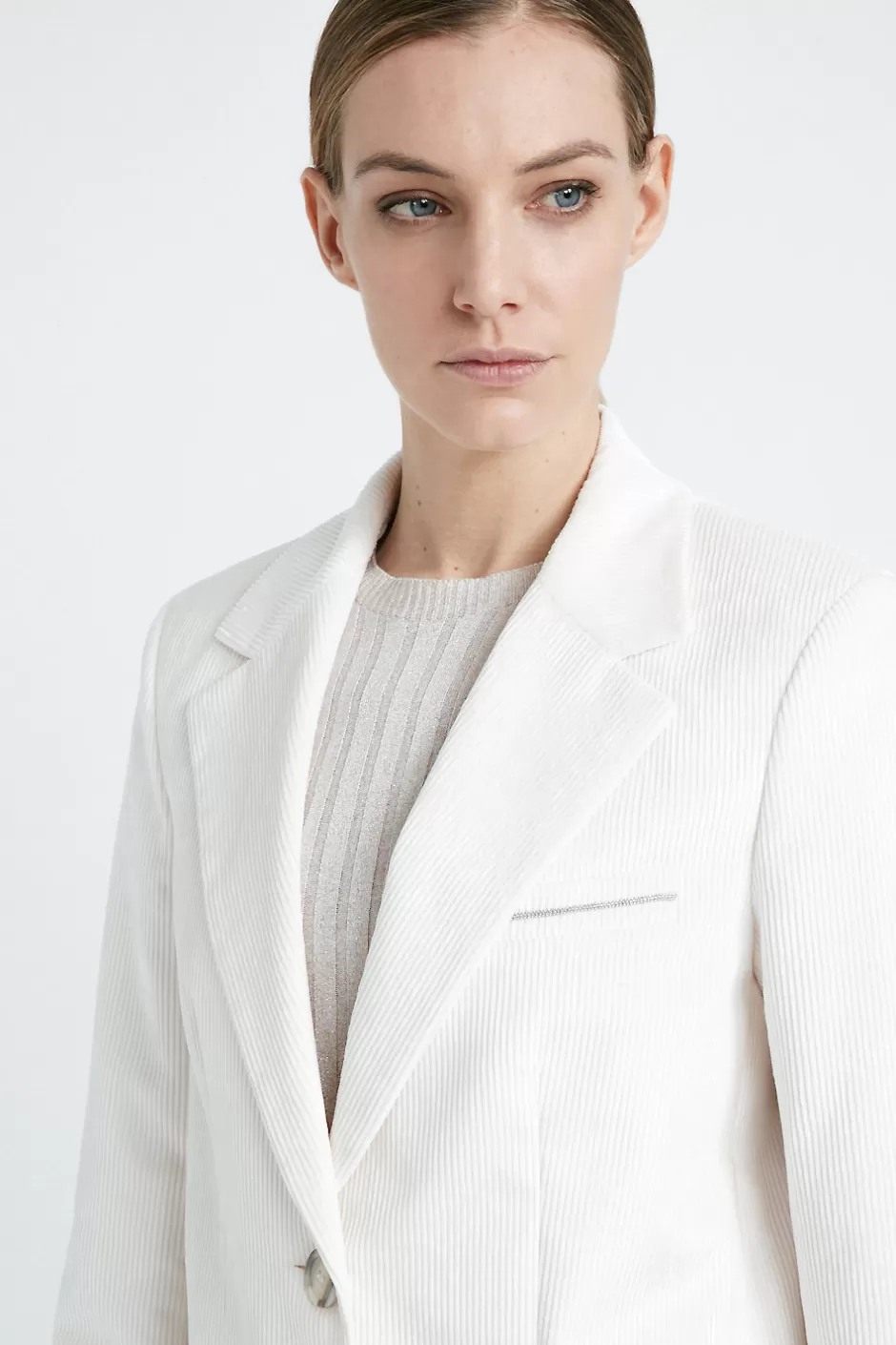 Completi E Set Coordinati | Blazer E Gilet | Peserico Blazer Monopetto In Velluto 1000 Righe Di Cotone E Viscosa Beige perla