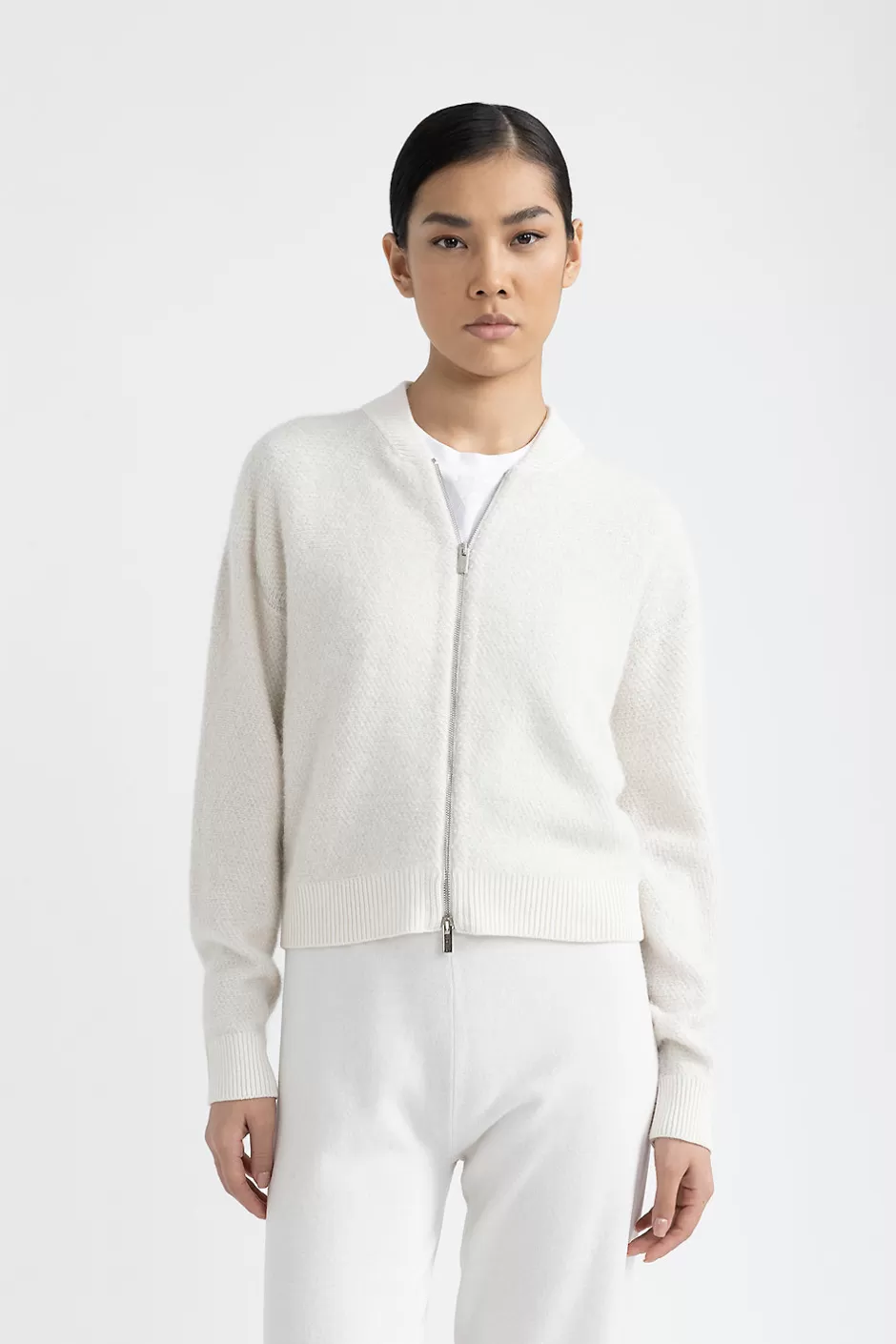 Maglieria | Peserico Bomber In Lana, Seta, Cashmere E Baby Alpaca Suri Con Lurex Bianco naturale