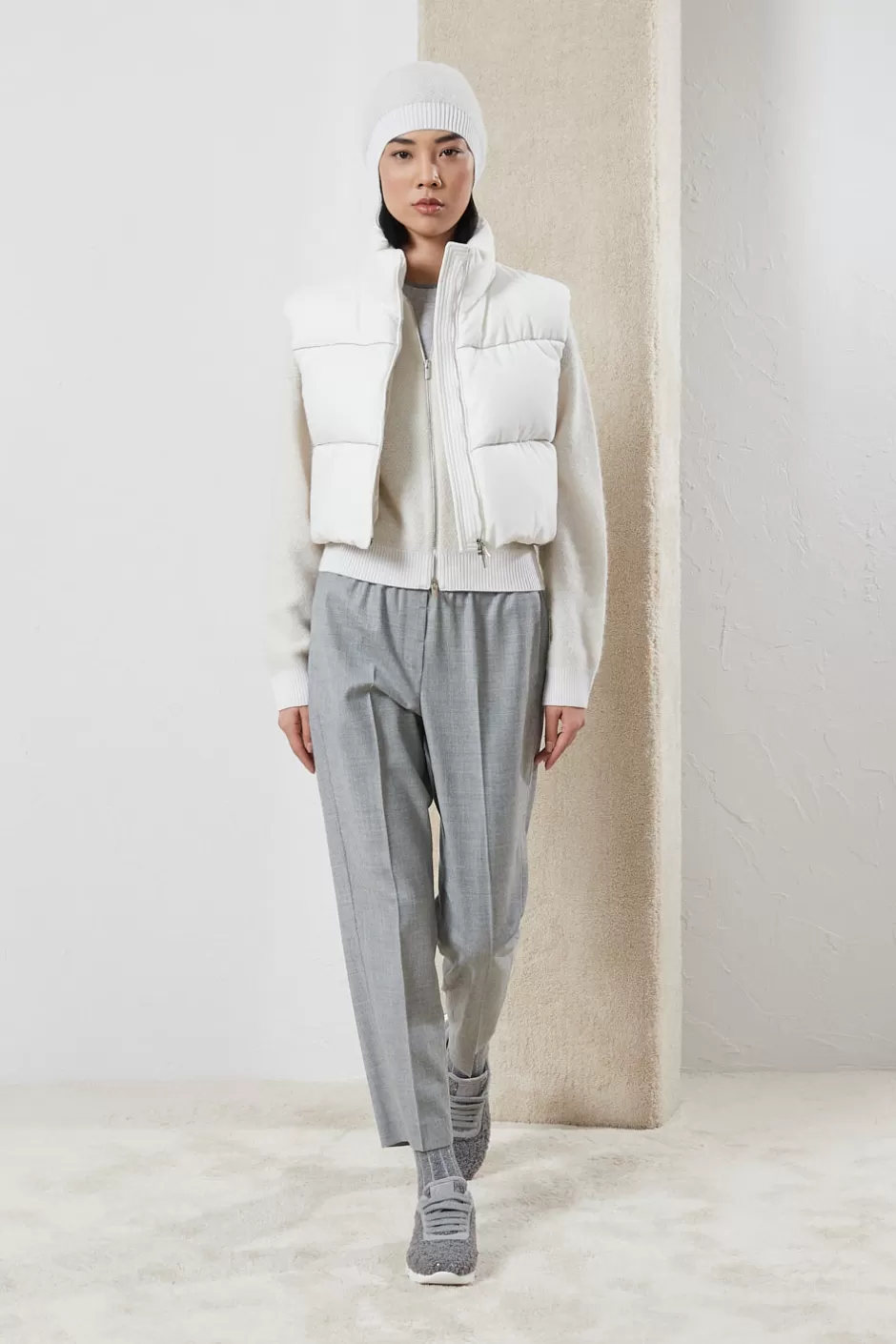 Maglieria | Peserico Bomber In Lana, Seta, Cashmere E Baby Alpaca Suri Con Lurex Bianco naturale
