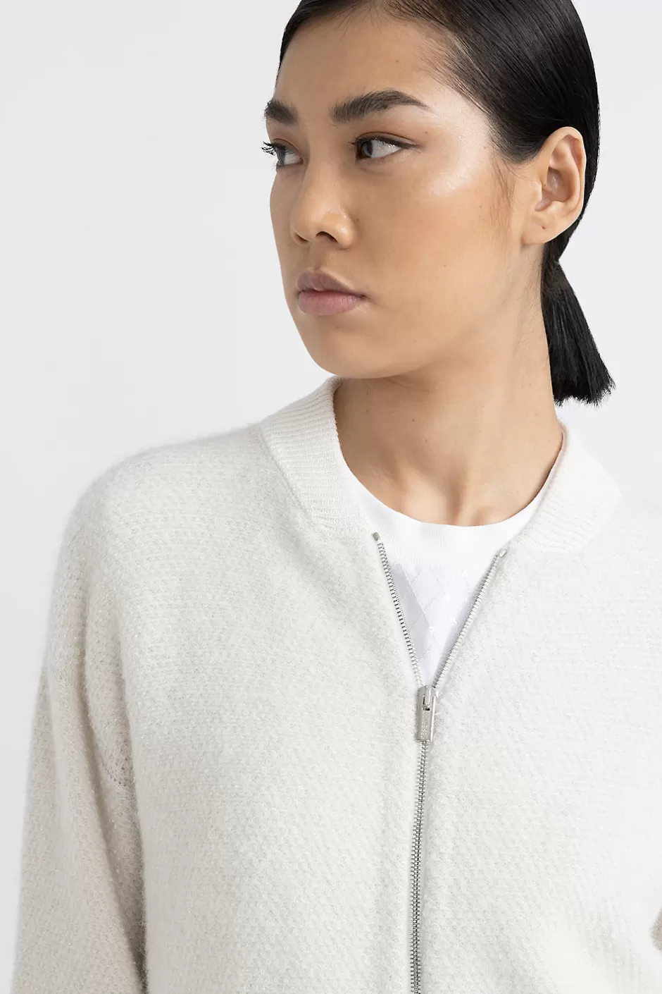 Maglieria | Peserico Bomber In Lana, Seta, Cashmere E Baby Alpaca Suri Con Lurex Bianco naturale