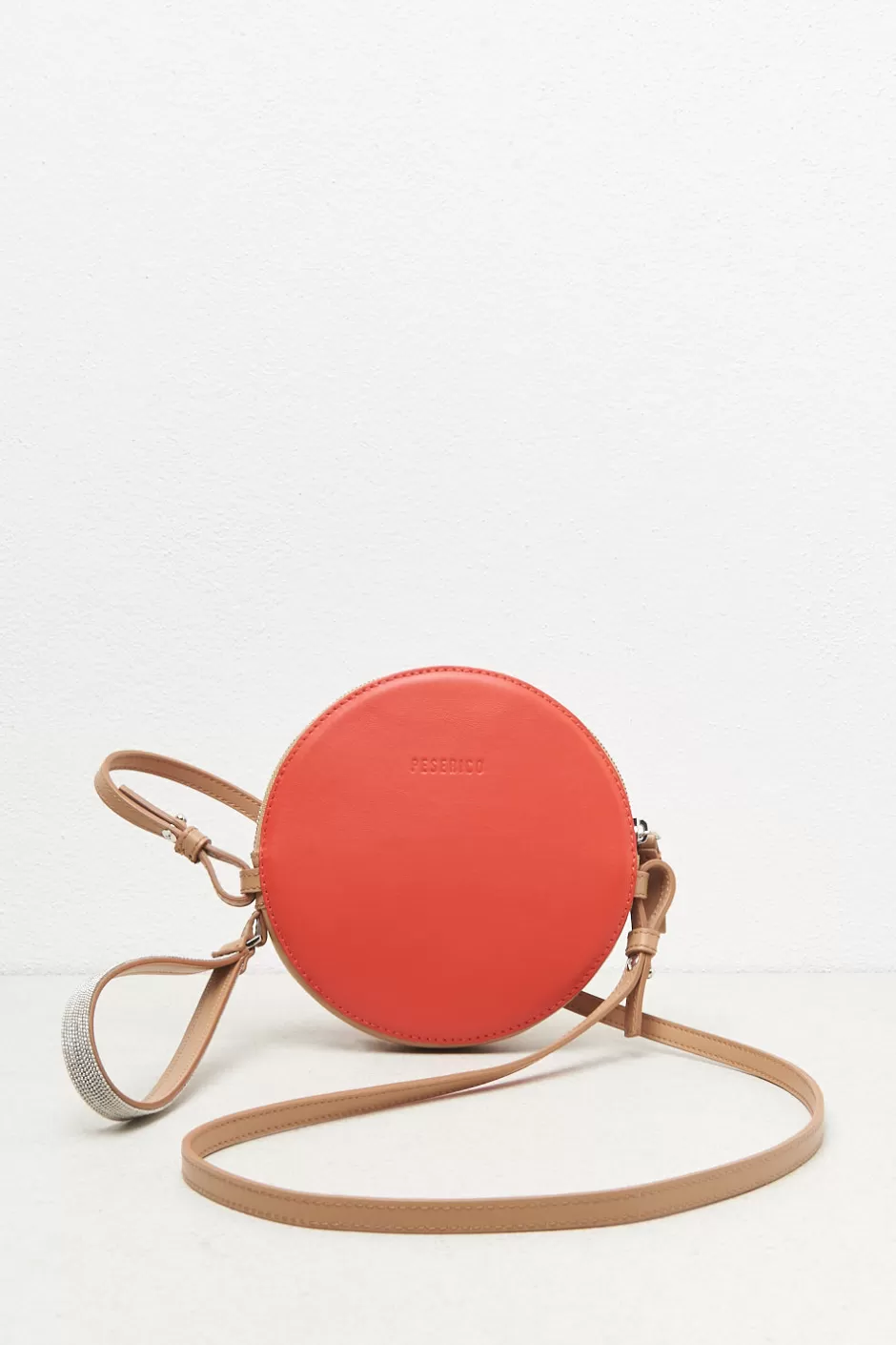 Borse | Accessori | Peserico Borsa Rotonda In Vera Pelle Con Polsiera E Tracolla Rosso foliage