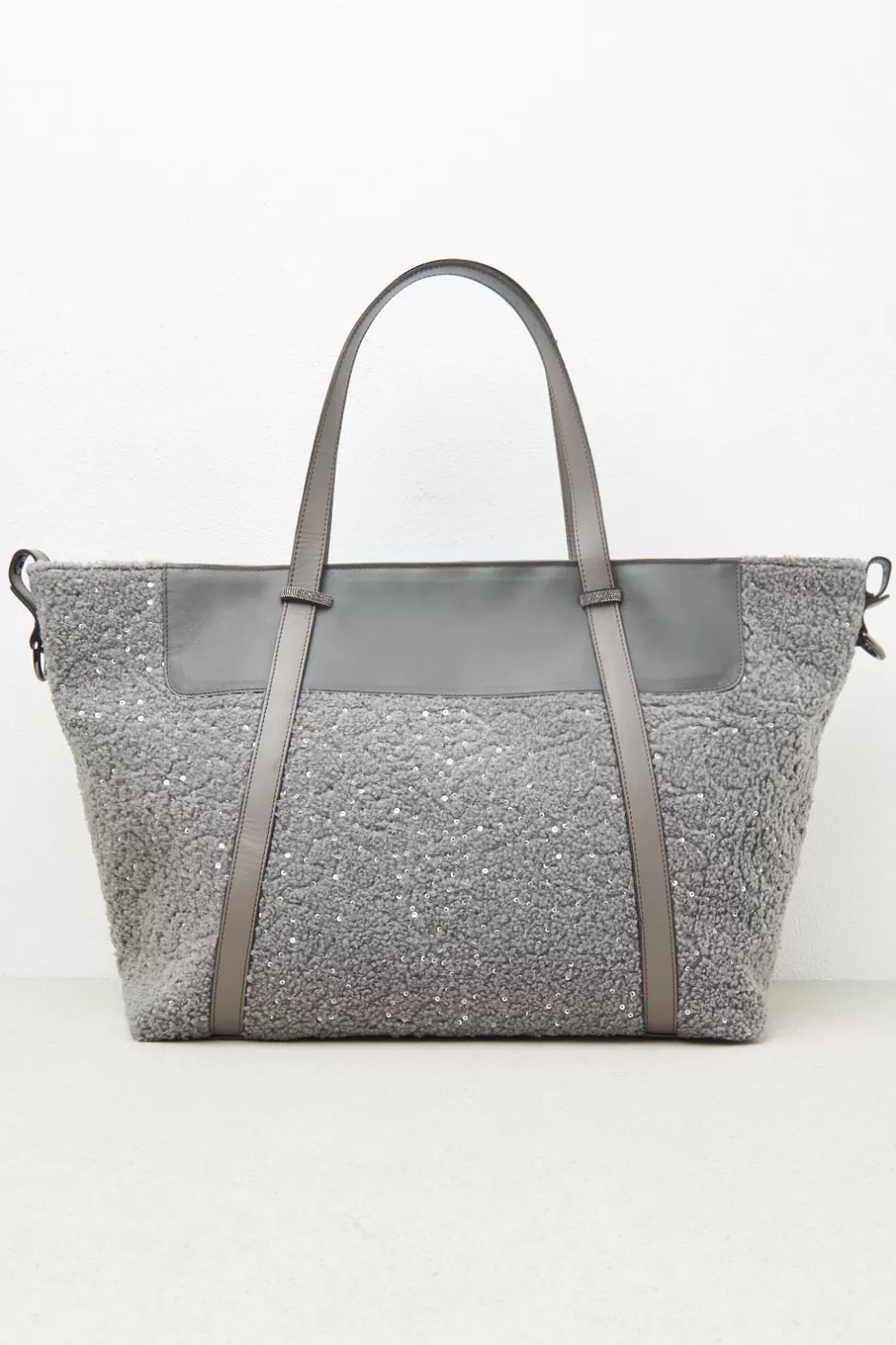 Accessori | Borse | Peserico Borsa Shopping In Eco-pelliccia Con Paillettes E Punto Luce Granito