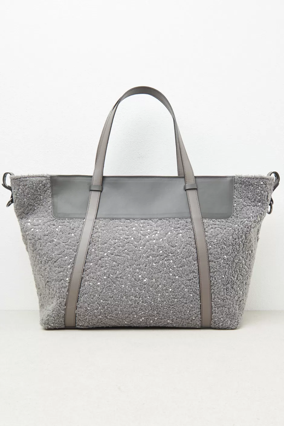 Accessori | Borse | Peserico Borsa Shopping In Eco-pelliccia Con Paillettes E Punto Luce Granito