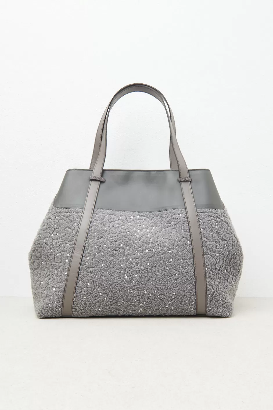 Accessori | Borse | Peserico Borsa Shopping In Eco-pelliccia Con Paillettes E Punto Luce Granito
