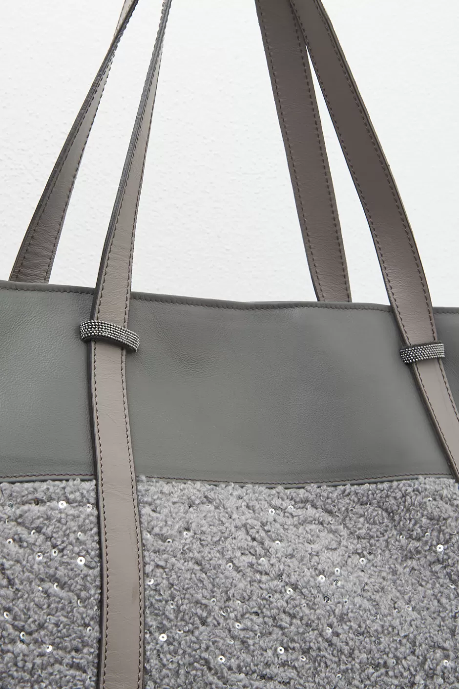 Accessori | Borse | Peserico Borsa Shopping In Eco-pelliccia Con Paillettes E Punto Luce Granito