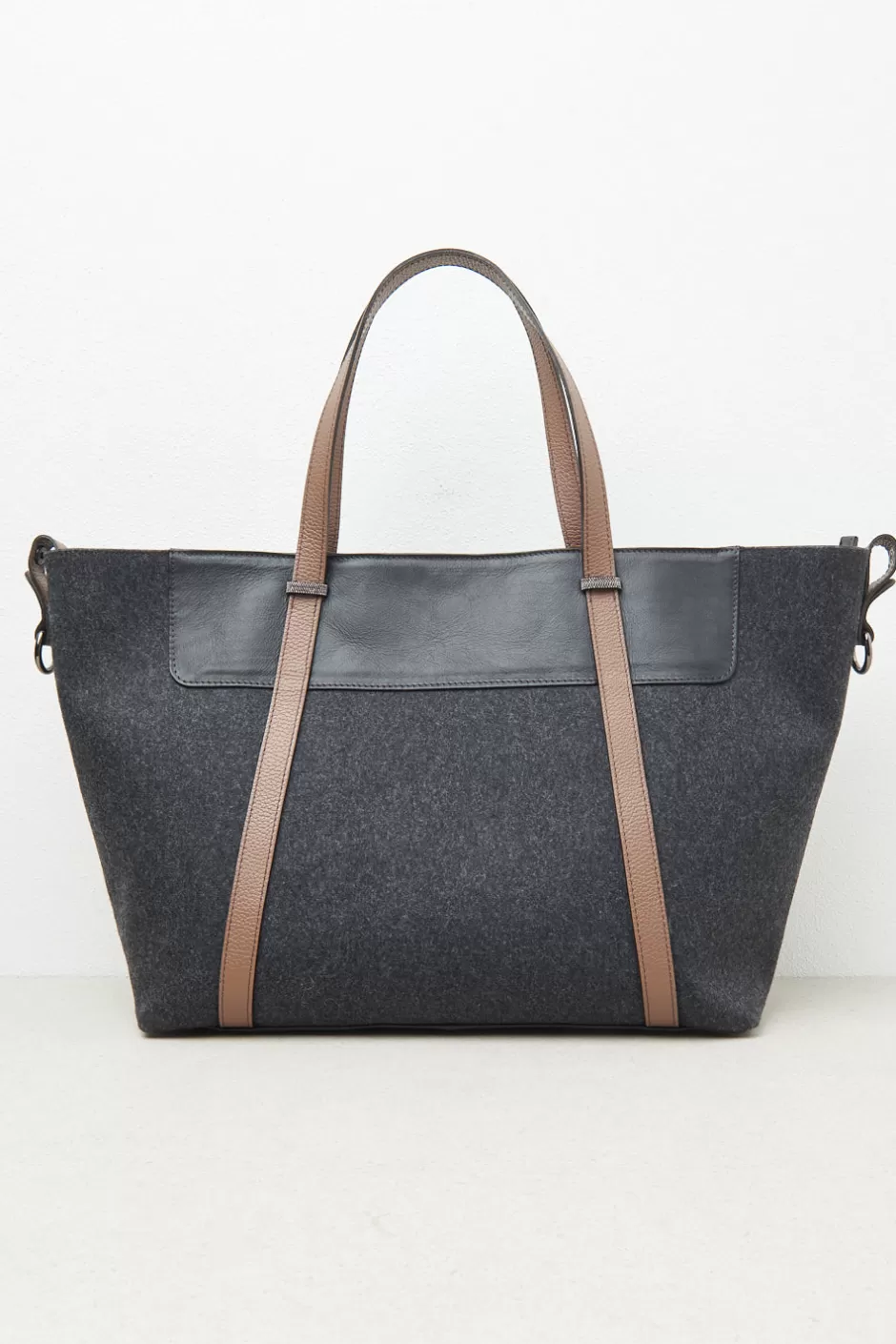 Accessori | Borse | Peserico Borsa Shopping In Feltro, Vera Pelle E Punto Luce Grafite