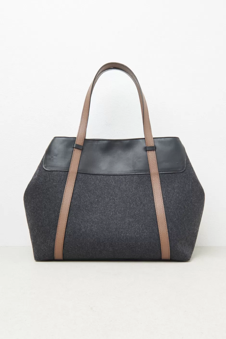 Accessori | Borse | Peserico Borsa Shopping In Feltro, Vera Pelle E Punto Luce Grafite