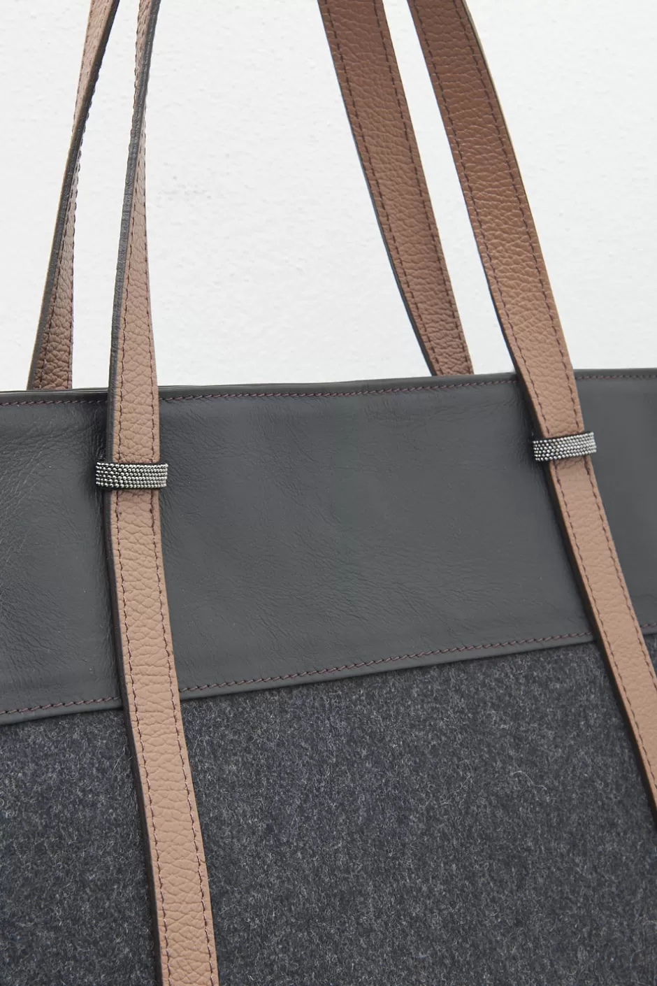 Accessori | Borse | Peserico Borsa Shopping In Feltro, Vera Pelle E Punto Luce Grafite