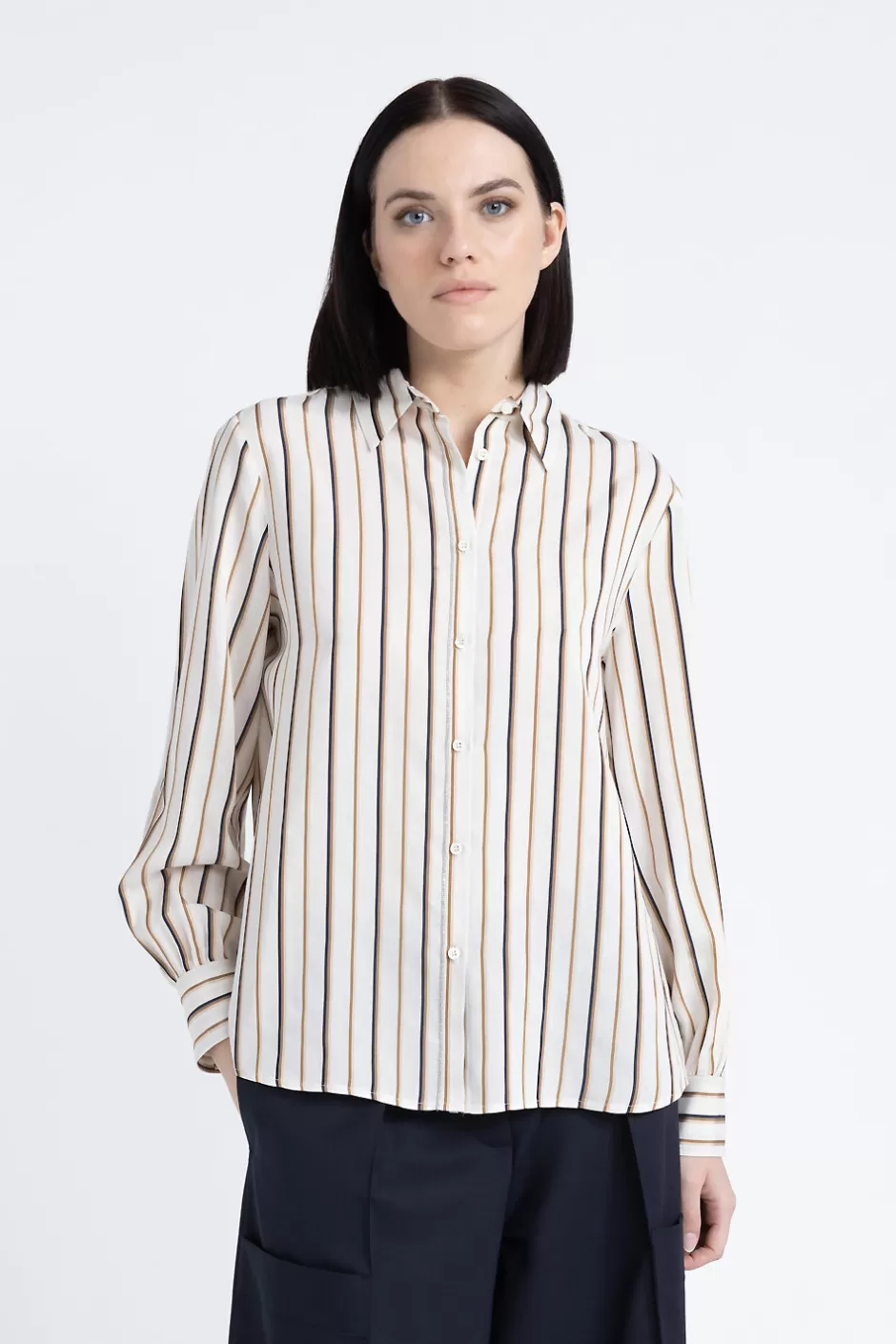 Camicie E Bluse | Peserico Camicia A Righe In Viscosa E Seta Orzo