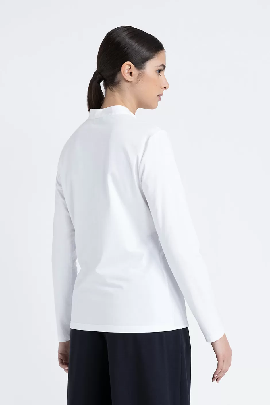 Camicie E Bluse | Peserico Camicia Coreana In Popeline E Jersey Di Cotone Bianco Puro