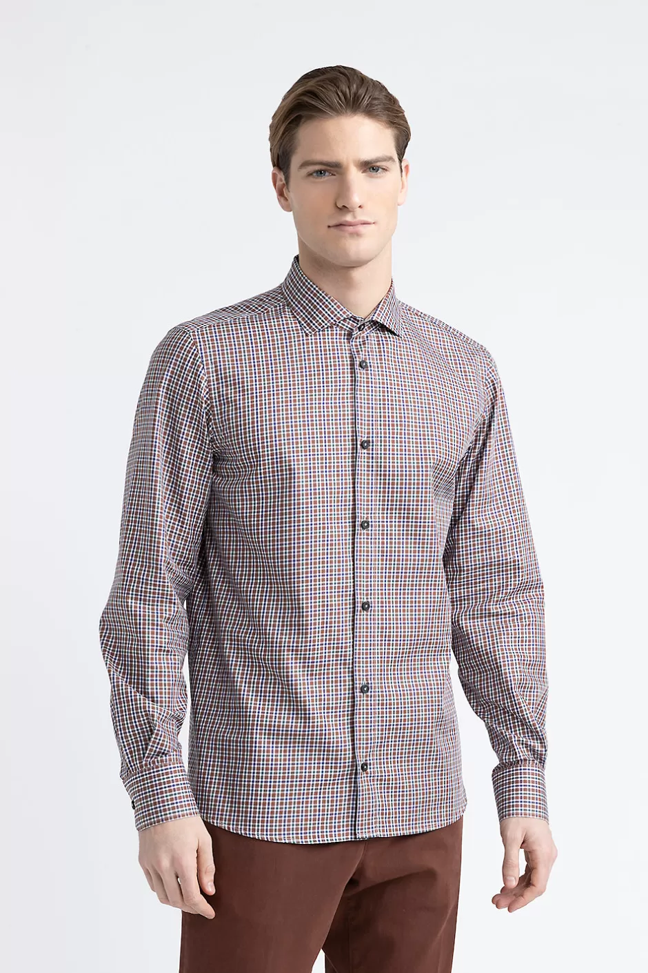 Camicie | Peserico Camicia In Cotone Con Micro Check Mogano