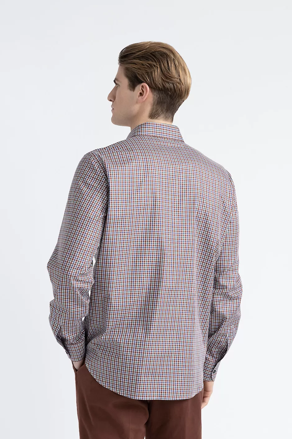 Camicie | Peserico Camicia In Cotone Con Micro Check Mogano