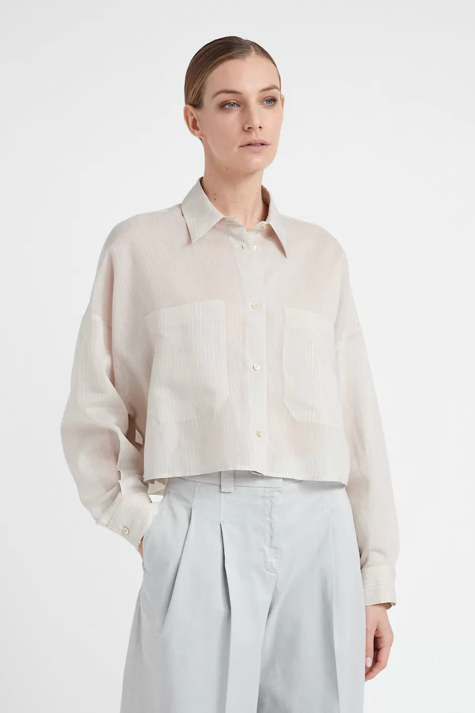 Camicie E Bluse | Peserico Camicia In Organza Rigata Di Cotone E Seta Orzo