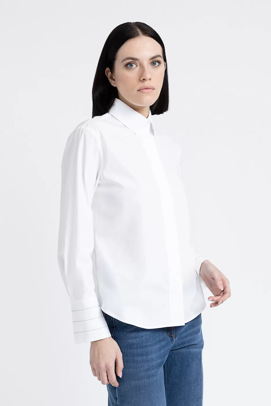 Camicie E Bluse | Peserico Camicia In Popeline Di Cotone Stretch Bianco Puro