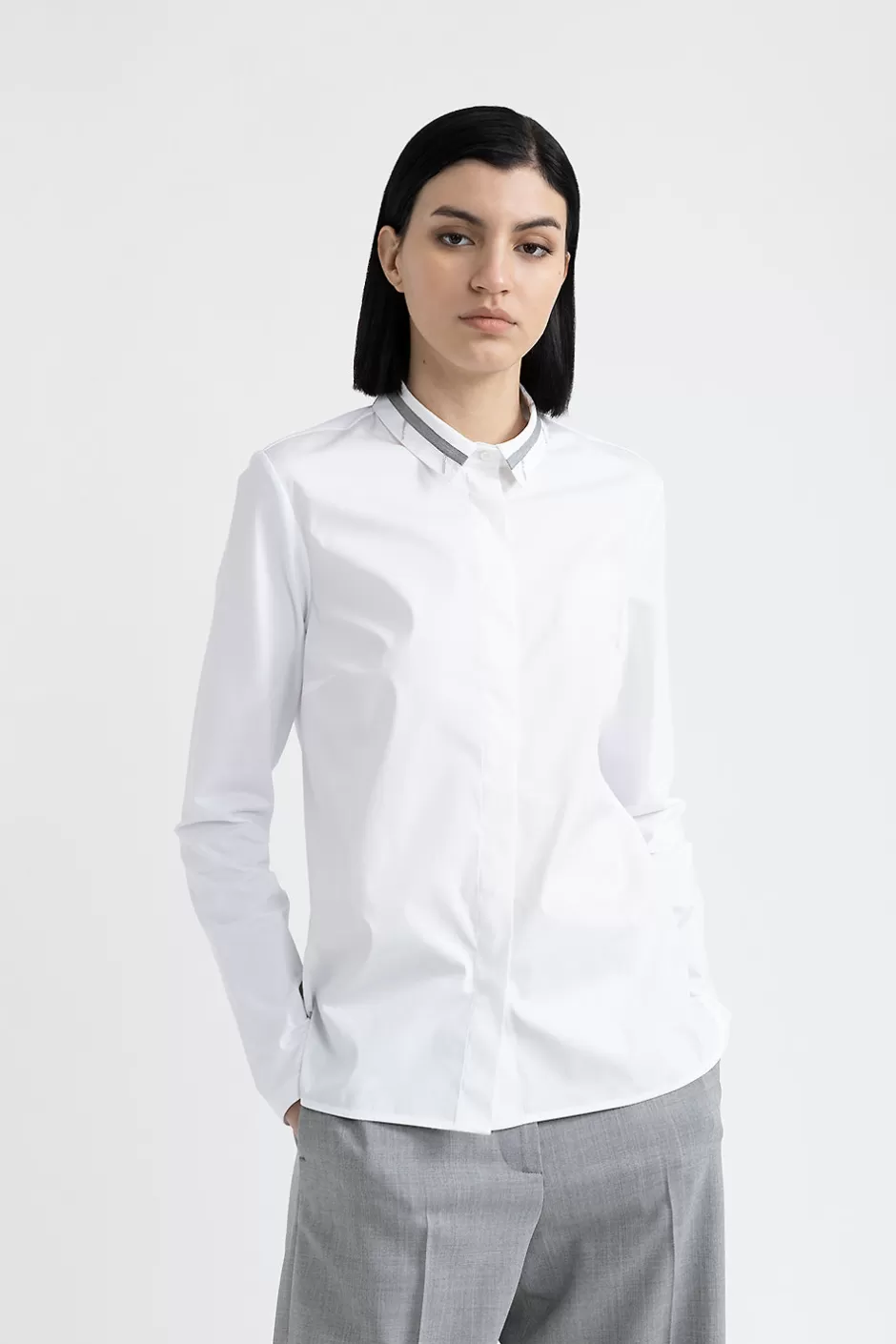 Camicie E Bluse | Peserico Camicia In Popeline E Jersey Di Cotone Bianco Puro