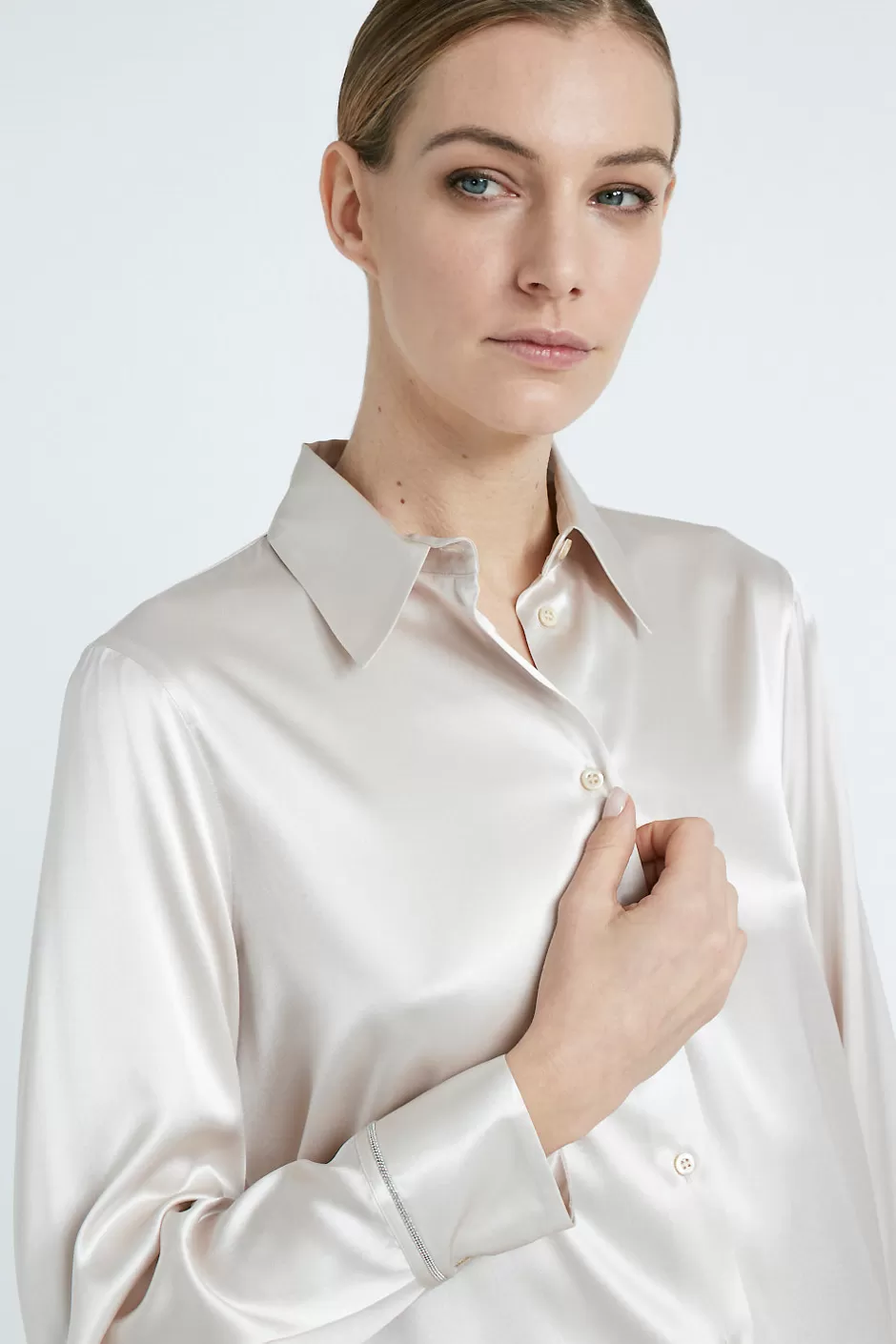 Camicie E Bluse | Peserico Camicia In Raso Di Seta Stretch Beige perla