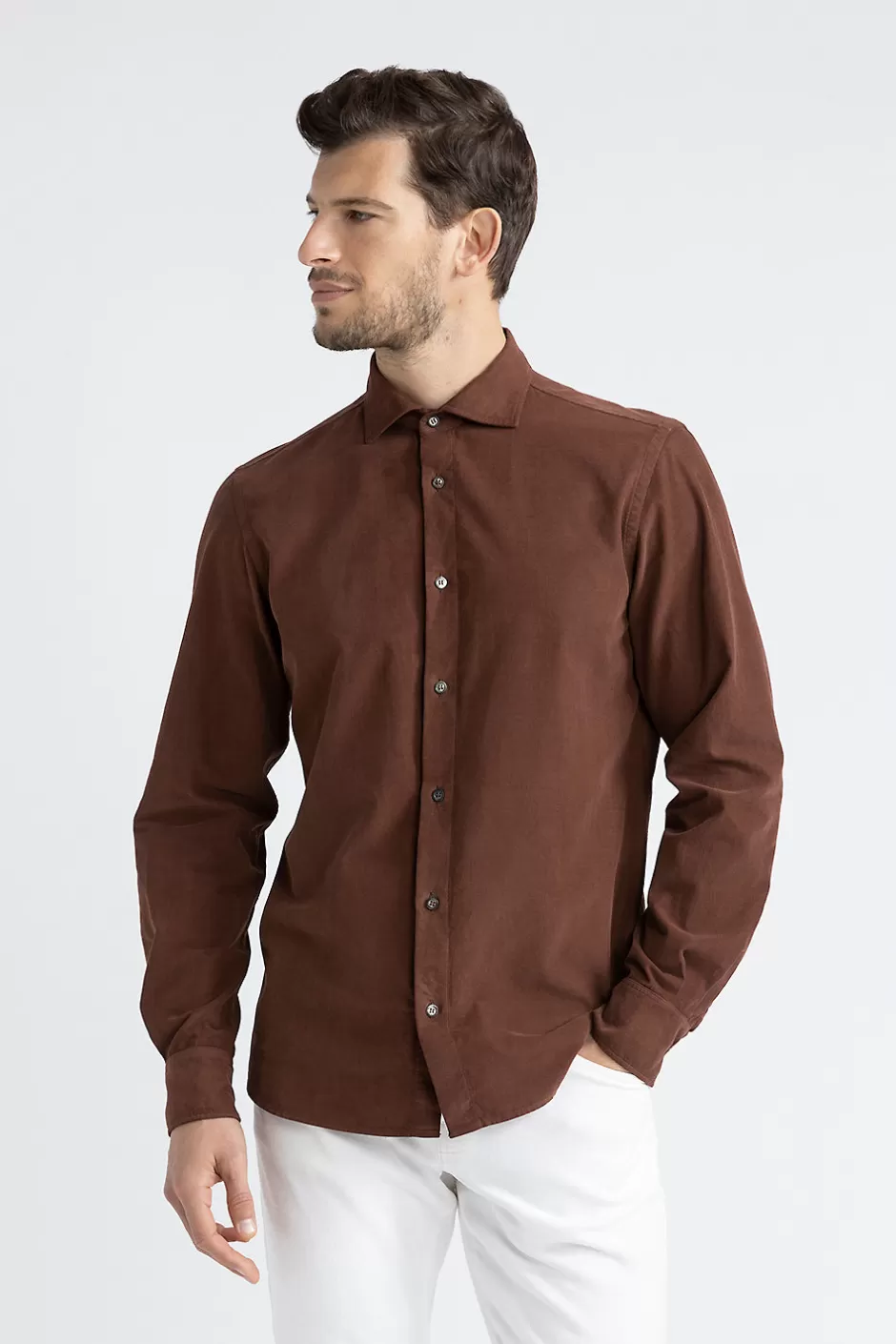 Camicie | Peserico Camicia In Velluto Di Cotone Mogano