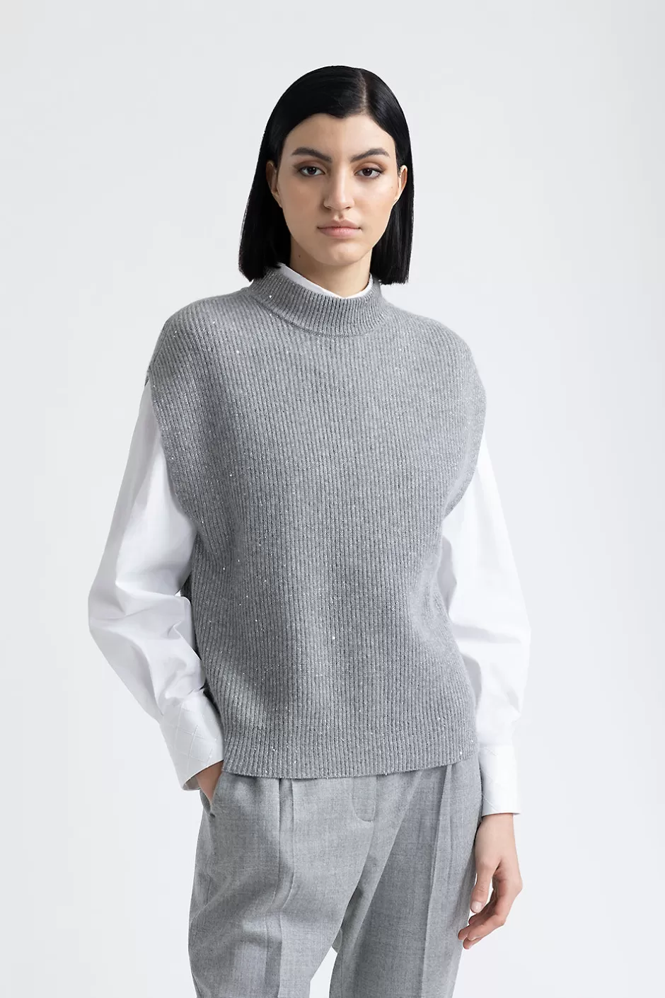 Maglieria | Peserico Cappa Senza Maniche In Lana E Cashmere Con Lurex E Paillettes Granito