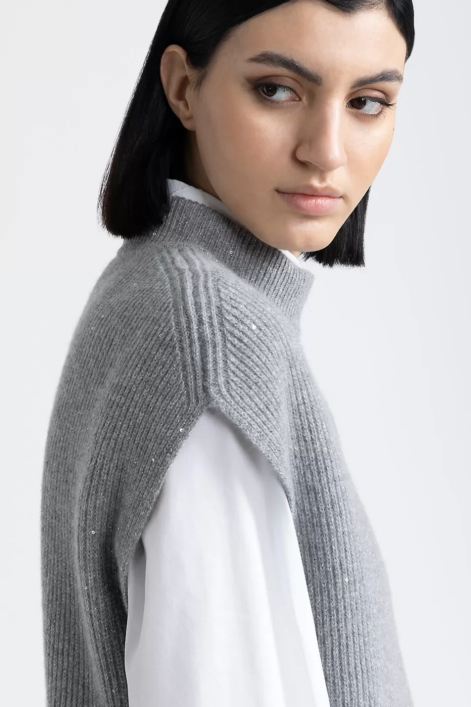 Maglieria | Peserico Cappa Senza Maniche In Lana E Cashmere Con Lurex E Paillettes Granito