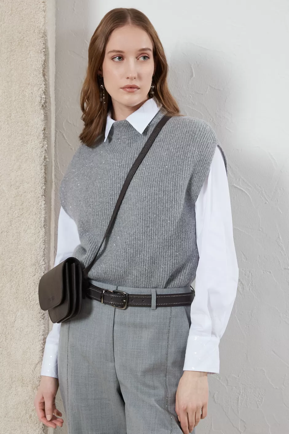 Maglieria | Peserico Cappa Senza Maniche In Lana E Cashmere Con Lurex E Paillettes Granito