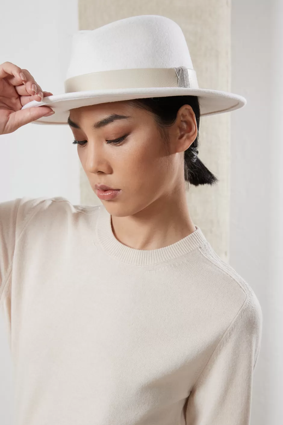 Accessori | Peserico Cappello Fedora In Feltro Di Lana Bianco naturale