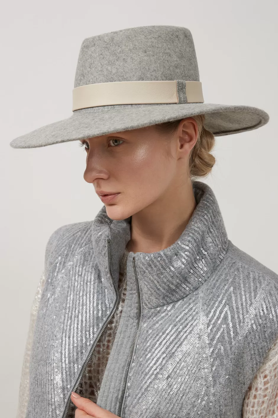 Accessori | Peserico Cappello Fedora Tesa Larga In Feltro Di Lana Granito