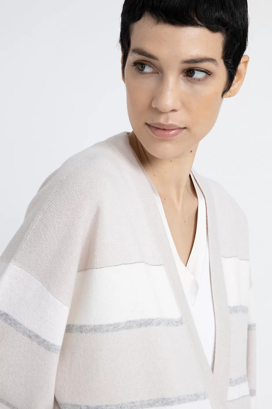 Maglieria | Peserico Cardigan A Righe In Lana Seta E Cashmere Beige perla